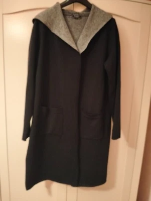 Woman's edge-to-edge below knee jacket, Izabel London, size 16 black hooded, new - Image 1 of 4