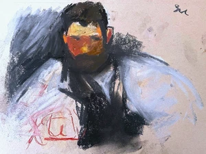 Ilustración Tiza Hombre Retrato Francés Original Firmado 9x12 Impresionista - Imagen 1 de 2
