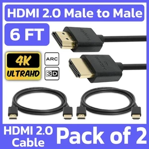 2 Pack High-Speed HDMI 2.0 Cable 6ft Male to Male Video Cord 4K Mac PC HD HDTV - Picture 1 of 5