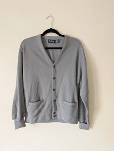 Vintage Grunge 90s Cardigan Large Grey Button Front Knit Sweater Kurt Retro - Picture 1 of 9
