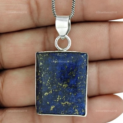 Naturale Lapislazzuli Argento Massiccio Moda Nuovo Mamma Lunetta Pendente Unico - Immagine 1 di 4