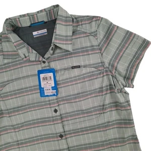 Colombia NWT Kestrel Trail Lite Button Shirt Womens Medium Green Short Sleeve - Picture 1 of 15