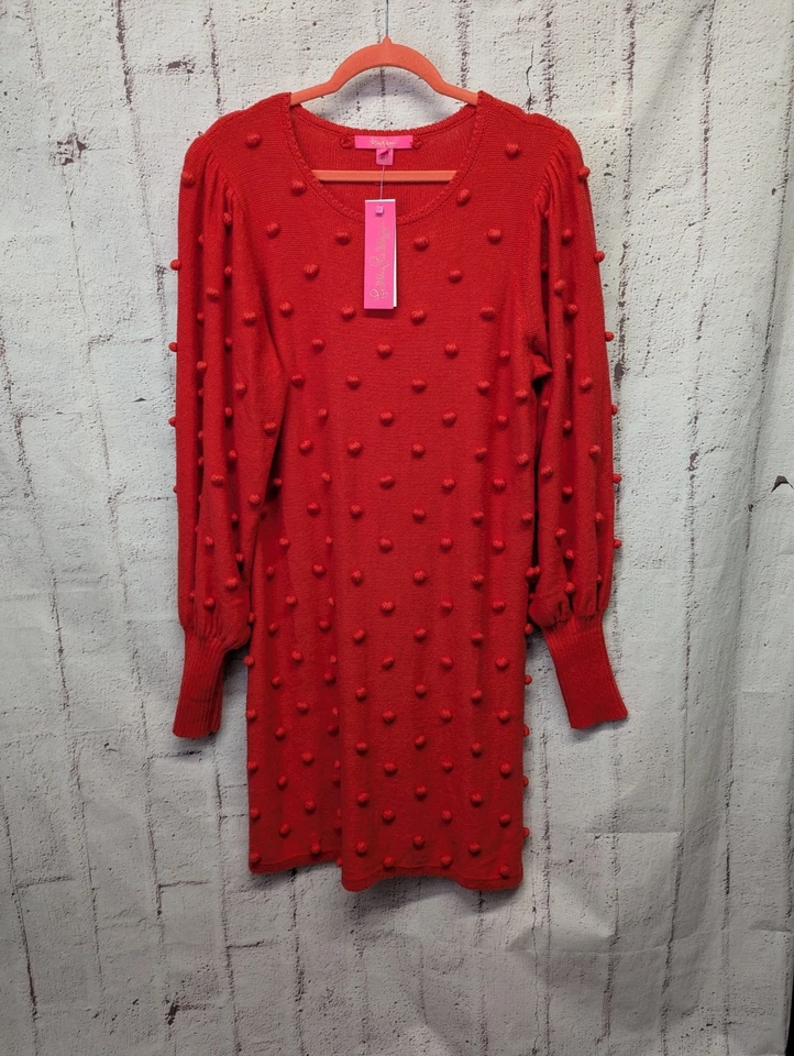 Lilly Pulitzer Dress Womens XL Ruby Red Kippa Pom-Pom Sweater Knit New - Image 1 of 4