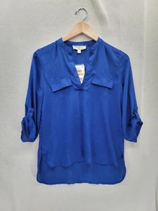 Neu mit Etikett Hippie Bluse rosa blau Rollriegelärmel V-Ausschnitt Größe S - Bild 1 von 7