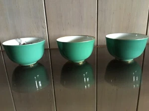 Koransha Tea Cups Set of 3 Japan Torquoise Green with Gold Tone Trim - Picture 1 of 3