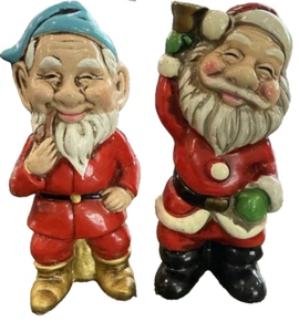 2 Vintage Weihnachten Pappmaché Weihnachtsmann und Elfe Japan 5" 2er Set Mid Century - Bild 1 von 10