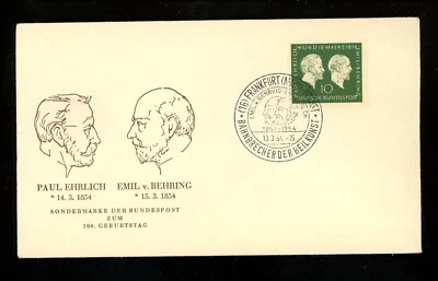 Historia Postal Alemania #722 FDC Ehrlich & Behring Medicina Judaica 1954  Foto 1 de 2