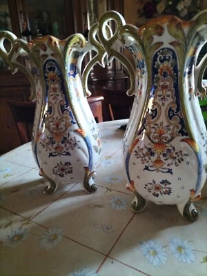 paire magnifique vase signé H 29 cm faience ceramique   objet vitrine collection - Photo 1/4