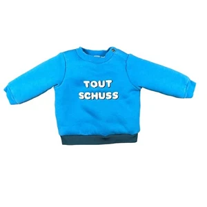 Jacadi Paris Baby Boy 6 Month Blue Shearling Lined Tout Schuss Graphic Sweater - Picture 1 of 8