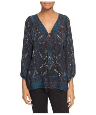JOIE $288 Deep Marine Teal Blue Amatite Paisley Silk Blouse Top Sz Medium - Image 1 of 4