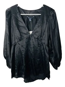 French Connection St. Ives Satin Seide Bluse Gr. 12 Plissee V-Ausschnitt Witchy Sheer - Bild 1 von 12