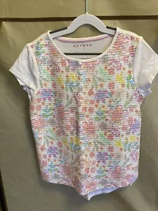 GIRLS SEQUIN TOP - WHITE FLORAL - NUTMEG / MORRISONS - AGE 9-10yrs - Picture 1 of 12