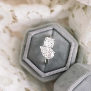 4 Carat Toi Et Moi Diamond Wedding Ring IGI Lab Grown Cushion Cut 14K White Gold - Picture 1 of 11