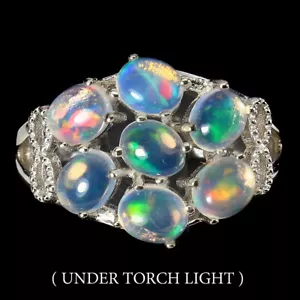 925 Anello Argento Sterling Ovale Opale di Fuoco Naturale Gemma Gioielli Sz - Foto 1 di 9