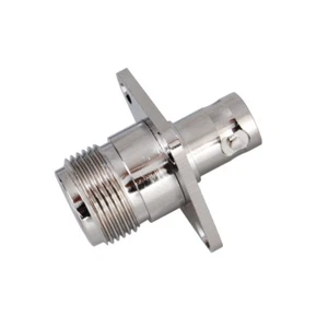 NEW N female to BNC Jack 4 hole flange Panel Mount RF straight connector adapter - Picture 1 of 3