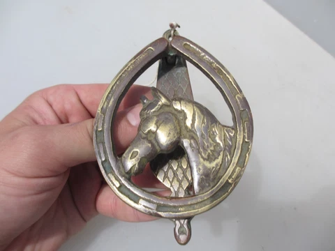 Vintage Brass Horse Shoe Door Knocker Stallion Antique Old Architectural Cover
