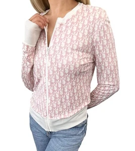 Christian Dior Vintage Logo Trotter Monogram Zipped Jacket Top #38 Pink Viskose - Bild 1 von 11
