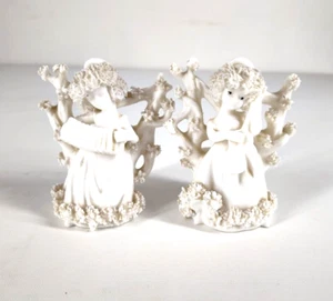 2 Lenwile Ardalt Japan Porcelain Angel Vases Planter Spaghetti Trim White 4" - Picture 1 of 8