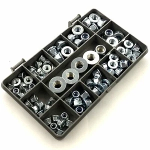 75 VERSCHIEDENE STÜCK M5 M6 M8 M10 ZINK NYLON EINSATZ FLANSCH VERRIEGELUNGSMUTTER KIT - Bild 1 von 2