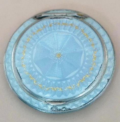 ANTIQUE  AUSTRIA SOLID STERLING SILVER DOUBLE GUILLOCHE ENAMEL SNUFF COMPACT BOX Cover