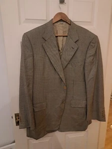Canali Check Blazer Jacket UK 48 Wool Silk Black Cream Puppytooth Made In Italy - Picture 1 of 16