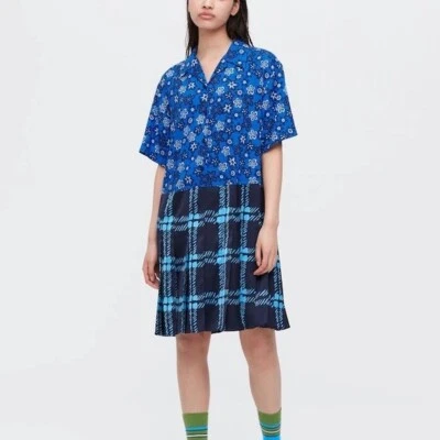 MARNI UNIQLO Blue Floral Pleat Oversized Relaxed Fit Linen Mix Dress SMALL VGC - Image 1 of 4