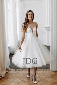 Einfaches Chic Kurz Brautkleid Hochzeitskleid 32-60 Ivory Schulterfrei A-Linie - Bild 1 von 6