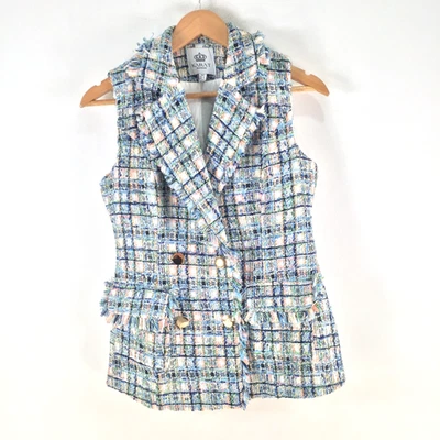 Karat Boutique tweed boucle vest blazer UK 10 aus 8  multicolour check 120137 - image 1 of 4