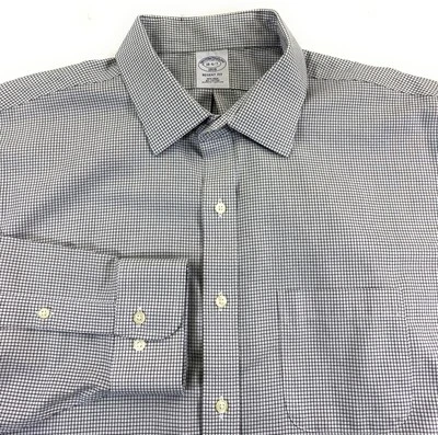 Camisa de vestir Brooks Brothers Regent para hombre con bolsillo sin hierro a cuadros negra 18-6/7 Foto 1 de 4