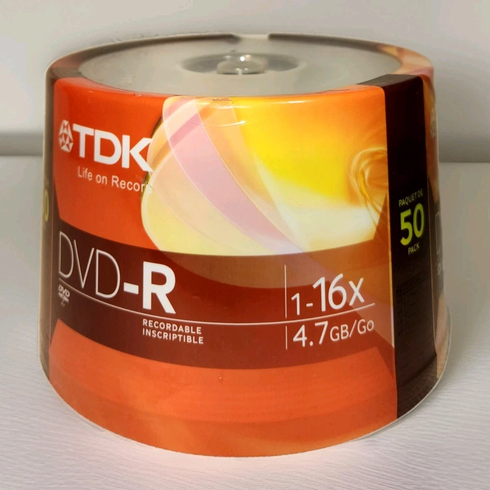 New Blank DVD TDK DVD-R 50 Pack 1-16x 4.7GB Recordable Writable Discs Spindle - Image 1 of 4