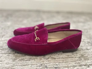 Sam Edelman Lorraine Velvet Fushia Pink Loafers Size 7.5 Gold Bit Preppy Flats - Picture 1 of 8