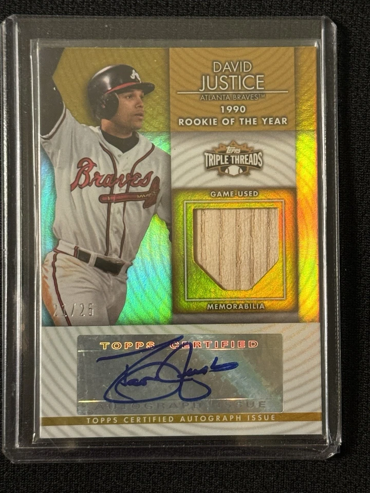 2012 Topps Triple Threads David Justice Auto Relic /25 Gold Game Used Bat! - Image 1 of 3