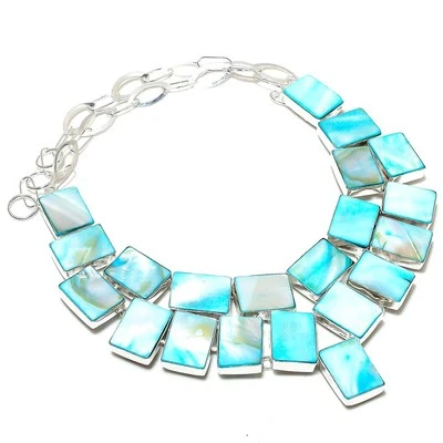 Collar de piedras preciosas madreperla azul cadena ajustable regalo joyería 18" BN 6733 Foto 1 de 4