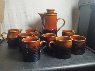 Vintage Arthur Wood Glazed Coffee Pot & Six Mugs, Sugar Bowl And Milk Jug - Image 1 of 4