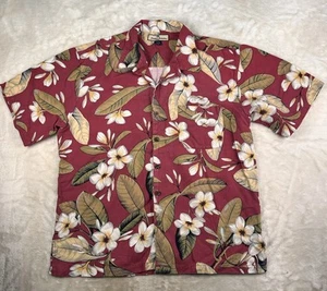 Tommy Bahama Silk Hawaiian Shirt Large Red Floral Camp Loop Collar Resort Wear - Picture 1 of 6