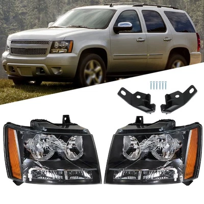 For Chevy Avalanche Tahoe Suburban 2007-2013 2014 Headlights Amber Corner Black - Image 1 of 4