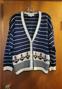 Vintage Ramie Pullover Anker maritim dunkelblau Gr. L Knopfleiste - Bild 1 von 6
