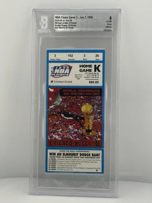 1998 NBA Finals Chicago Bulls Game 3 Ticket Stub K Michael Jordan 24 PTS Graded - Image 1 of 4