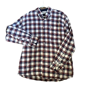 Barbour Shirt Mens Large beige Blue Plaid Flannel Button Up Casual Tailored Fit - Picture 1 of 8