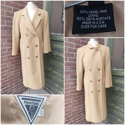 Abrigo largo de doble pecho 100 % pelo camel bronceado Marvin Richards de colección ~ talla 6 pequeño Foto 1 de 4