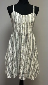 Old Navy Linen Blend Button Front Fit & Flare Cami Dress Geometric Stripe Size S - Picture 1 of 11