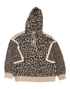 ADIDAS Womens Oversized Hoodie Jumper UK 6 XS Beige Animal Print Cotton DC10 - Picture 1 of 3