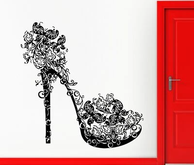 Zapato Tacón Alto Mariposas Remolinos Flor Moda Pared Adhesivo Vinilo Decoración (M385) Foto 1 de 3