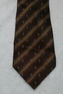 Fratello Tie Men's Brown w/Tan Diagonal Lines And Small Blue Diamonds Polyester - Picture 1 of 7