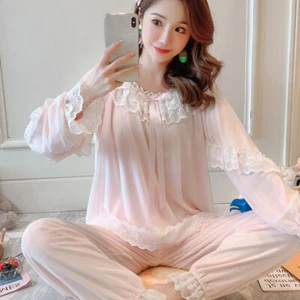 Damen Mädchen Spitze Netz Pyjamas Sets Nachthemd Lolita Rüschen Babydoll Nachtwäsche Süß - Bild 1 von 14