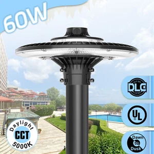 Dusk to Dawn LED Post Top Light 60W Commercial UFO Pole Fixture Pathway Lighting - Picture 1 of 12