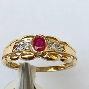 Q11216, neuer 14k massiver Gelbgold Y/G echter Rubin Diamant Ring, Größe 7 - Bild 1 von 10