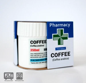 Funny Coffee Pharmacy Prescription Mug Novelty Boxed - Print is not straight - Picture 1 of 7