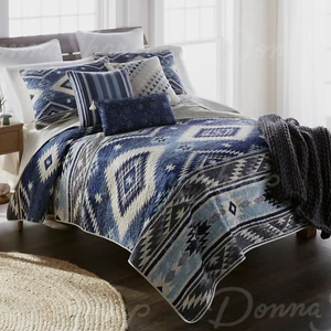 Donna Sharp Desert Hill King 3-Piece Set Lodge Southwest Rustic Cozy Blue Ivory - Picture 1 of 5