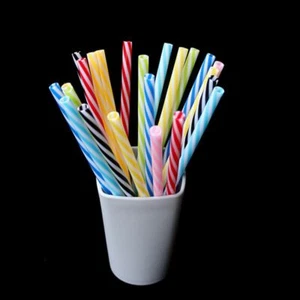 25Pcs Reusable Plastic Hard Stripe Jar Straws + 1Pc Brush Cocktail Drinking Bar - Picture 1 of 10